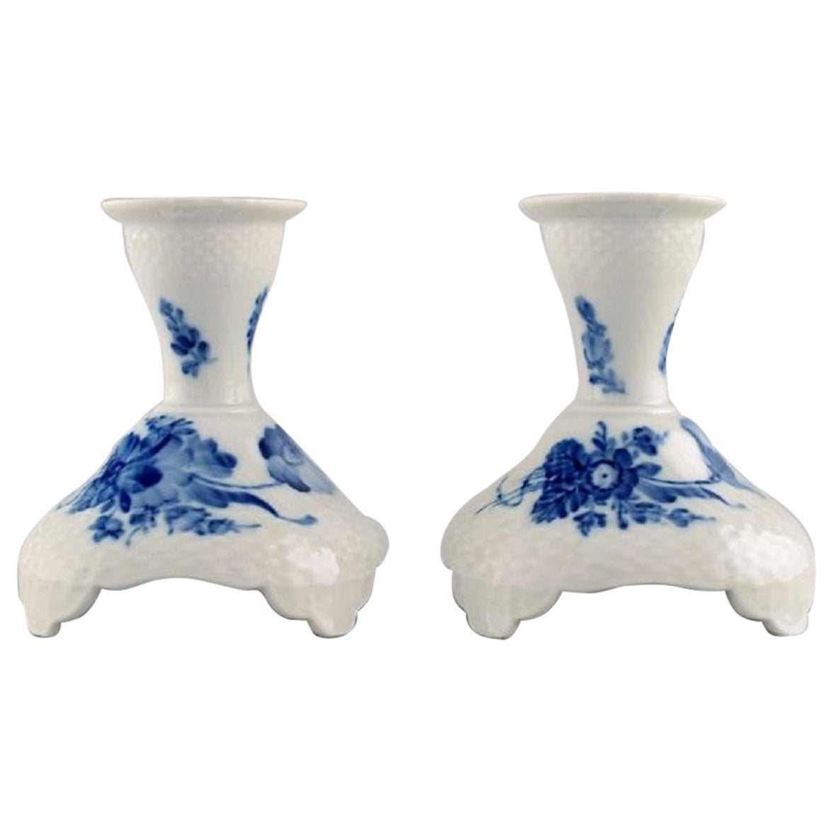 Two Royal Copenhagen Blue Flower Curved Candlesticks, Model Number 10/1711
