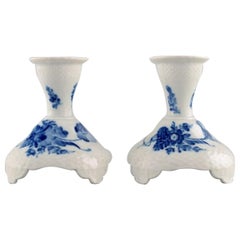 Two Royal Copenhagen Blue Flower Curved Candlesticks, Model Number 10/1711