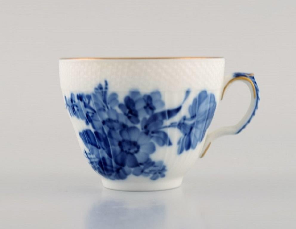 Danish Two Royal Copenhagen Blue Flower Curved Coffee Cups with Saucers with Gold Edge