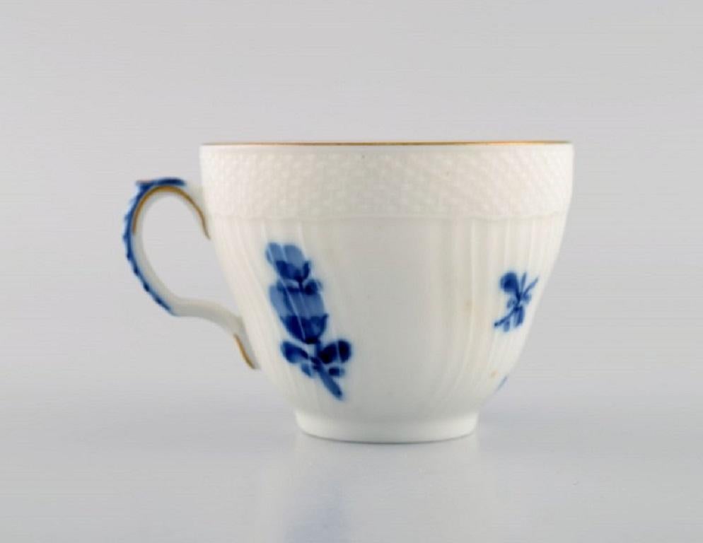 Hand-Painted Two Royal Copenhagen Blue Flower Curved Coffee Cups with Saucers with Gold Edge