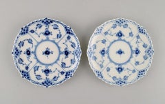 Two Royal Copenhagen Blue Fluted Full Lace Coffee Cups with Saucers