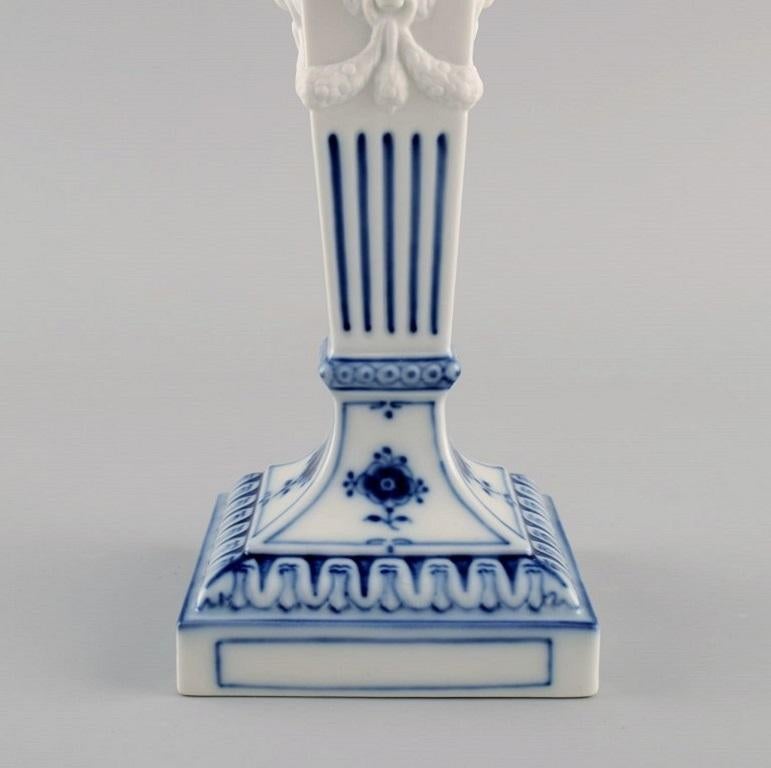 Empire Two Royal Copenhagen Blue Fluted Plain Candlesticks with Lion Heads For Sale