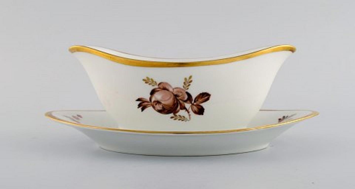 Danish Two Royal Copenhagen Brown Rose Sauce Boats, 1960s For Sale