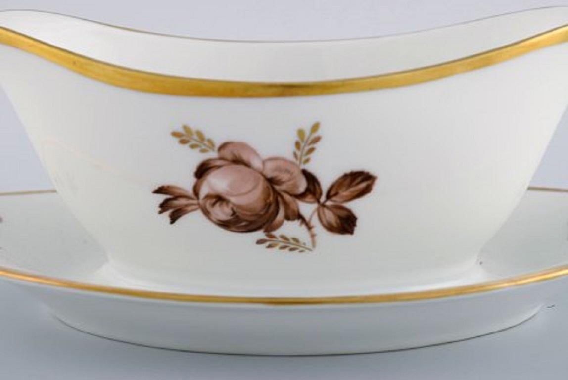 Hand-Painted Two Royal Copenhagen Brown Rose Sauce Boats, 1960s For Sale