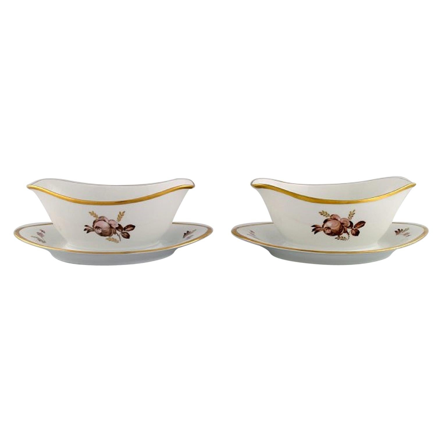 Two Royal Copenhagen Brown Rose Sauce Boats, 1960s For Sale