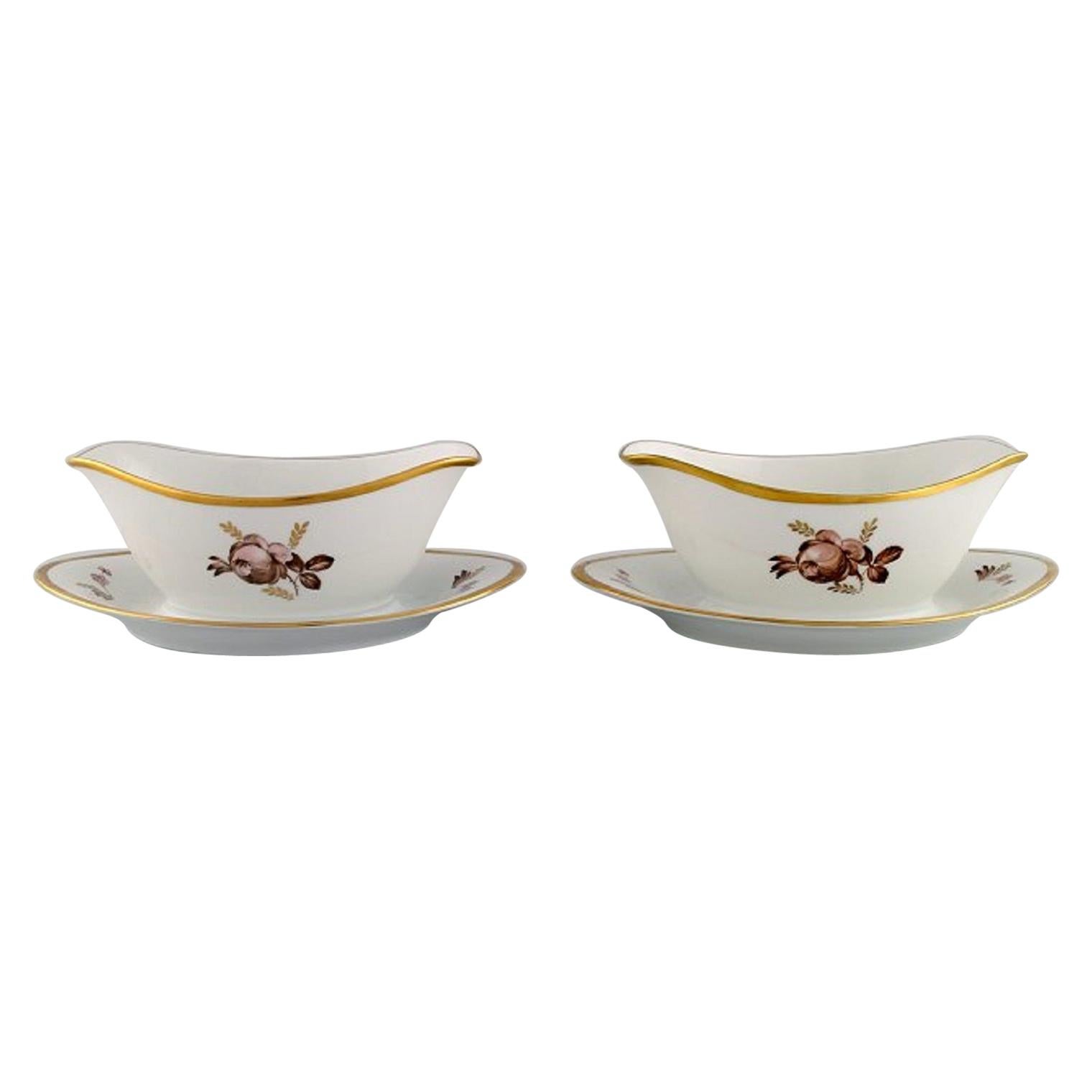Two Royal Copenhagen Brown Rose Sauce Boats, 1960s For Sale