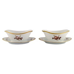 Vintage Two Royal Copenhagen Brown Rose Sauce Boats, 1960s