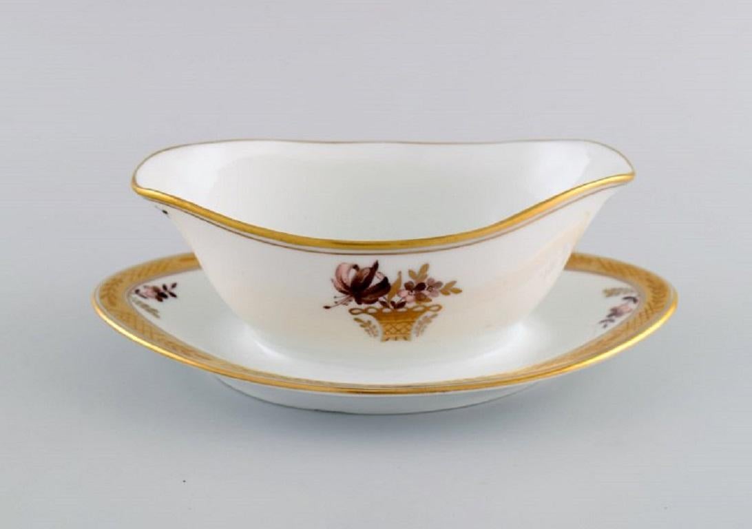 Hand-Painted Two Royal Copenhagen Golden Basket Sauce Bowls in Porcelain with Flowers For Sale