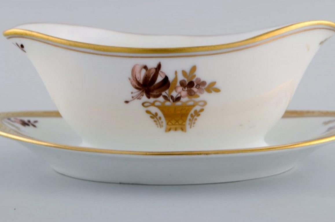 20th Century Two Royal Copenhagen Golden Basket Sauce Bowls in Porcelain with Flowers For Sale