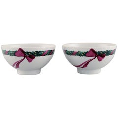 Two Royal Copenhagen Jingle Bells Bowls Decorated with Spruce and Ribbon