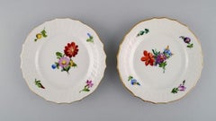Two Royal Copenhagen Saxon Flower Coffee Cups with Saucers and Two Plates