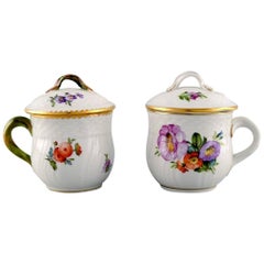 Two Royal Copenhagen Saxon Flower Porcelain Cream Cups with Floral Motifs