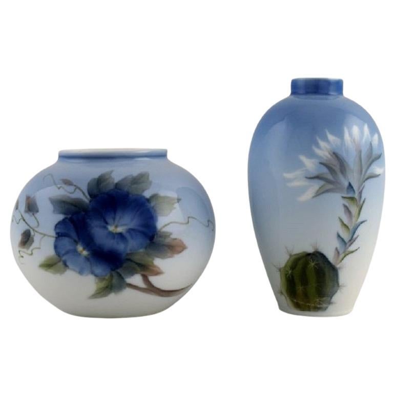 Two Royal Copenhagen Vases in Hand-Painted Porcelain with Flowers, 1960s For Sale