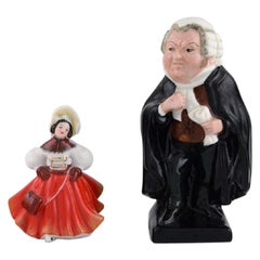 Dos figuras de porcelana Royal Doulton, bailarina y juez, Buzfuz, mediados del siglo XX