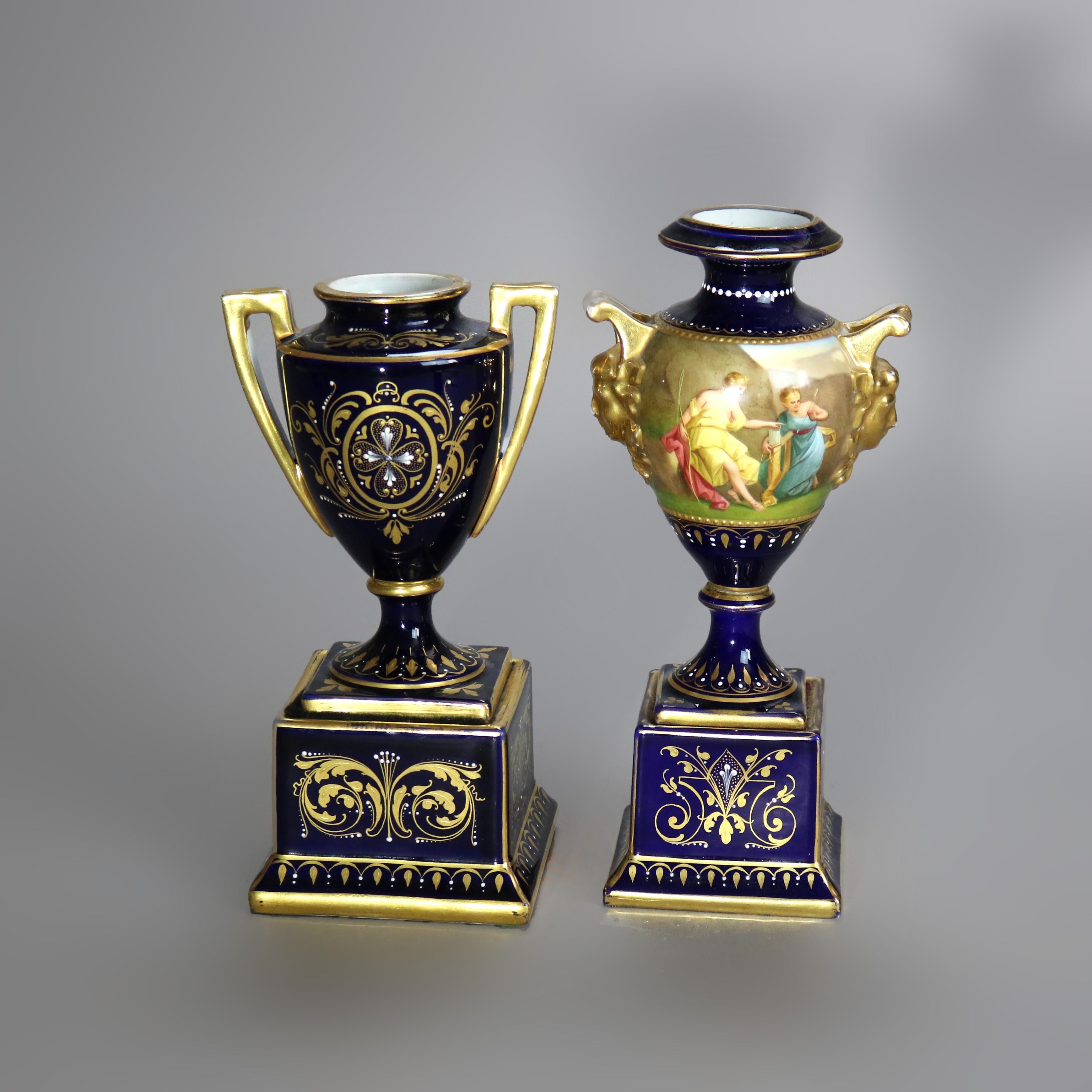 Two Antique Royal Vienna Hand Painted & Gilt Porcelain Urns with Genre Scenes C1890

Large - 7 5/8