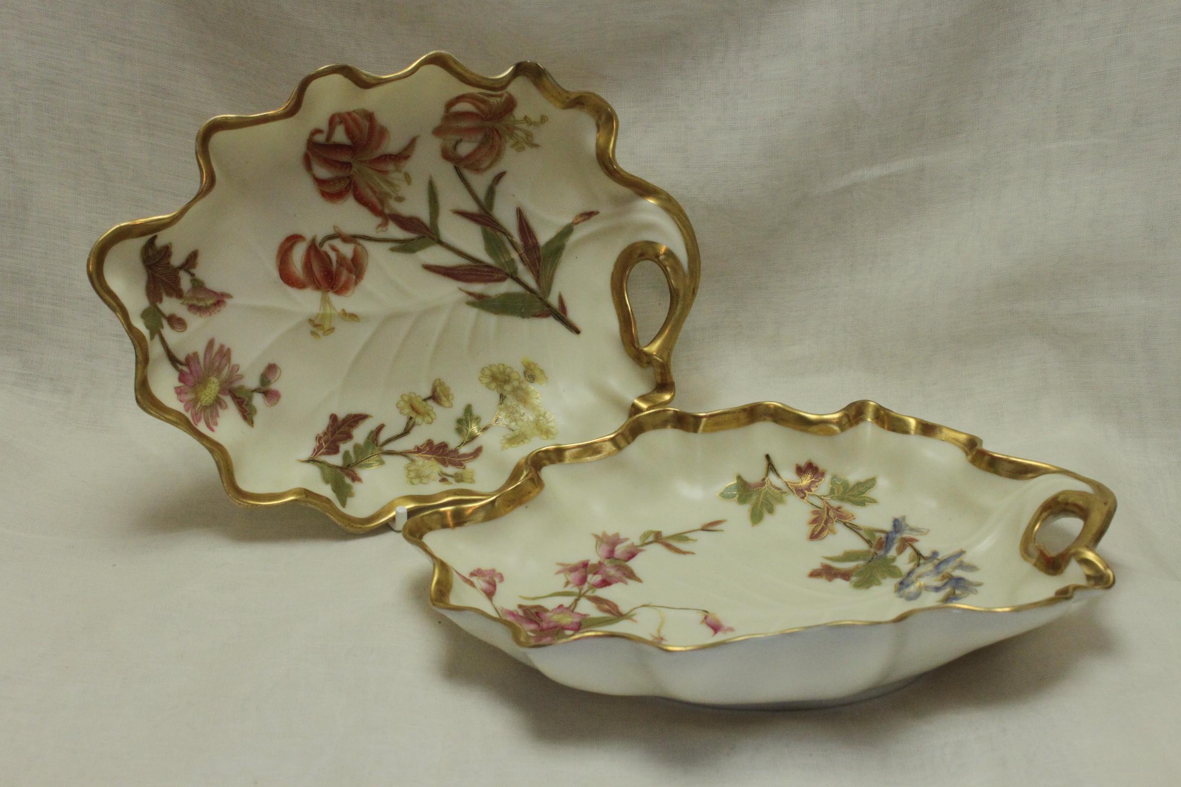 These very pretty porcelain dishes were part of Royal Worcester's Blush Ivory range. The decoration on the creamy Blush Ivory ground consists of a variety of hand painted flowers and foliage, all of which have been enhanced with very delicate