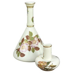Two Royal Worcester Floral & Gilt Porcelain Vases C1890