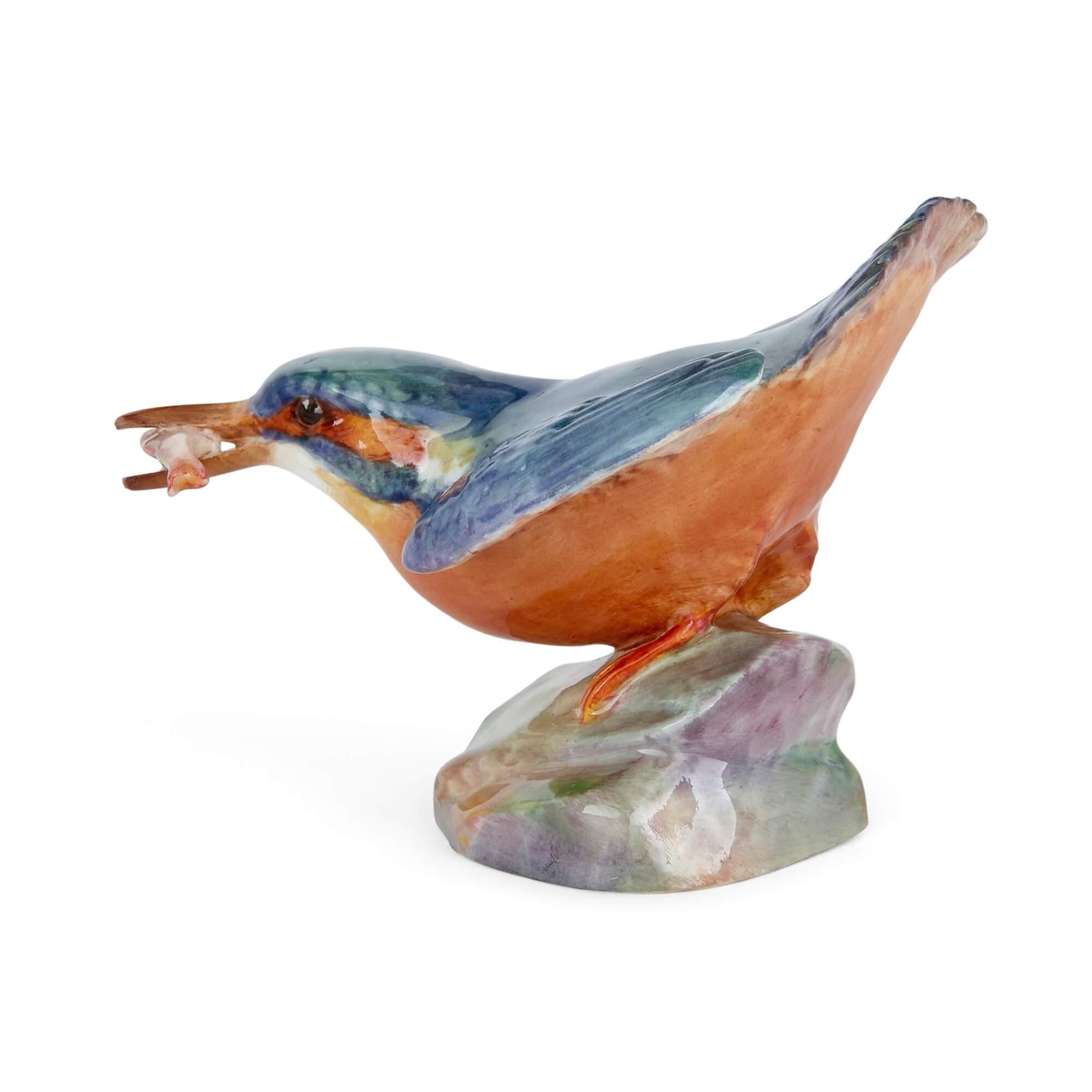 20th Century Two Royal Worcester Porcelain Bird Models of a Kingfisher and a Thrush For Sale