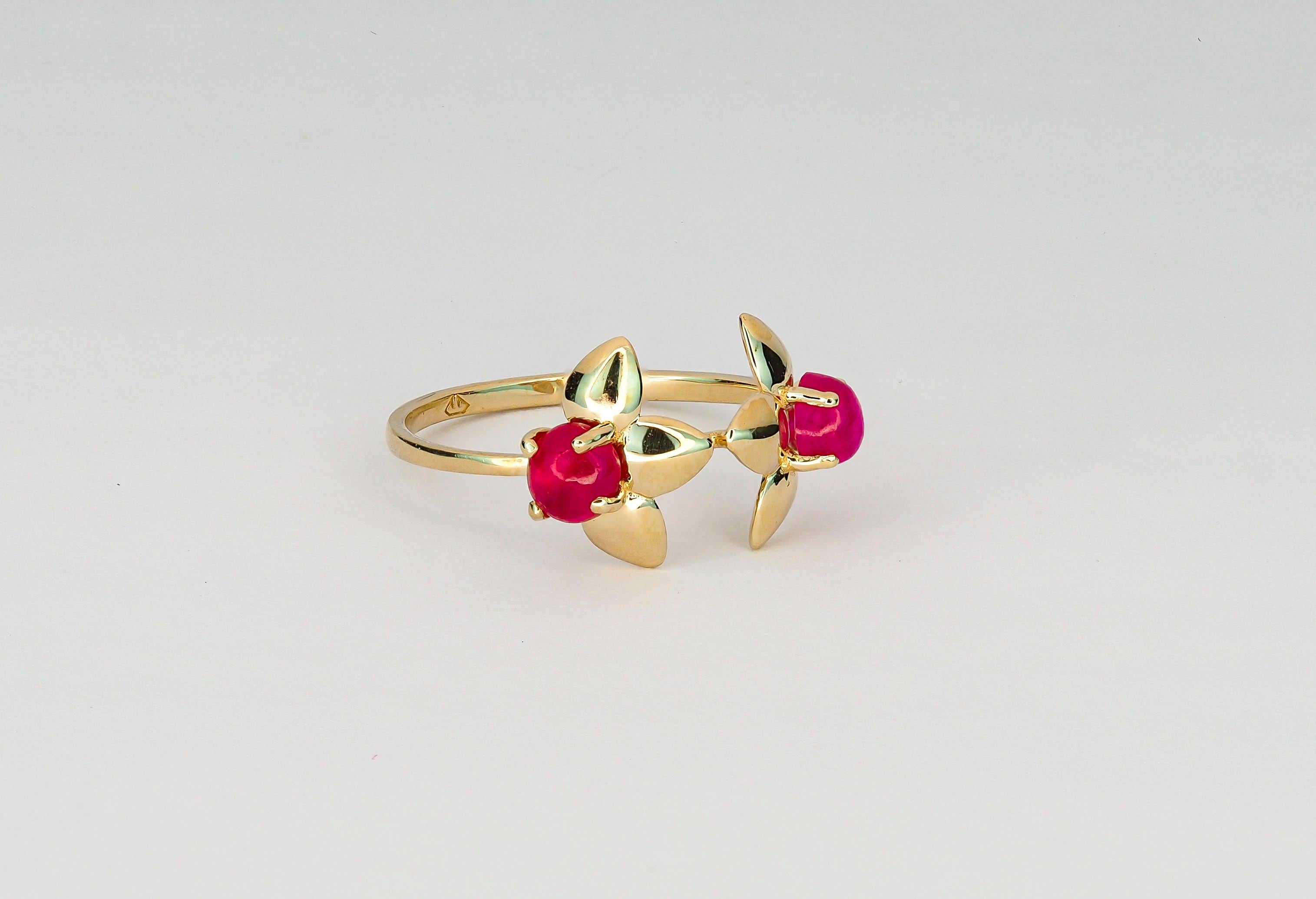 Cabochon Two ruby 14k gold ring.  For Sale
