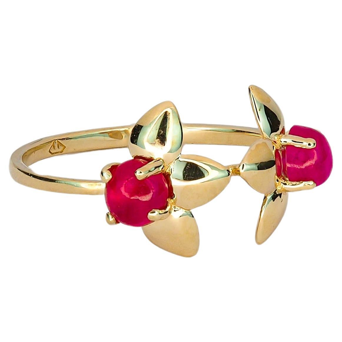 Two ruby 14k gold ring.  For Sale