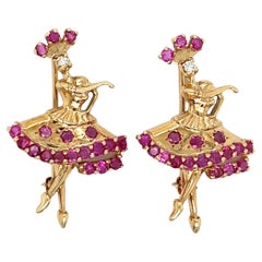 Vintage Two Ruby Ballerina Pins