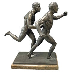 "Two Runners, " Rare Art Deco Sculpture with Male Nudes