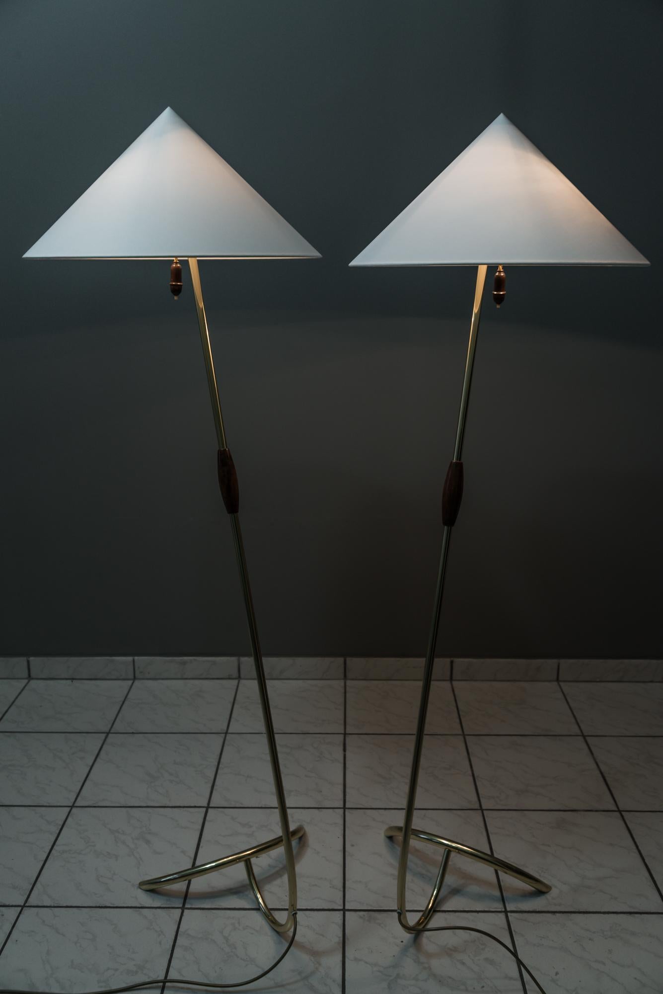 Brass Two Rupert Nikoll Floor Lamps, circa 1950s For Sale