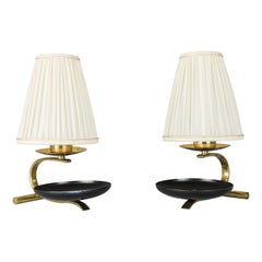 Two Rupert Nikoll Table Lamps with Trays and Fabric Shades, circa 1960s