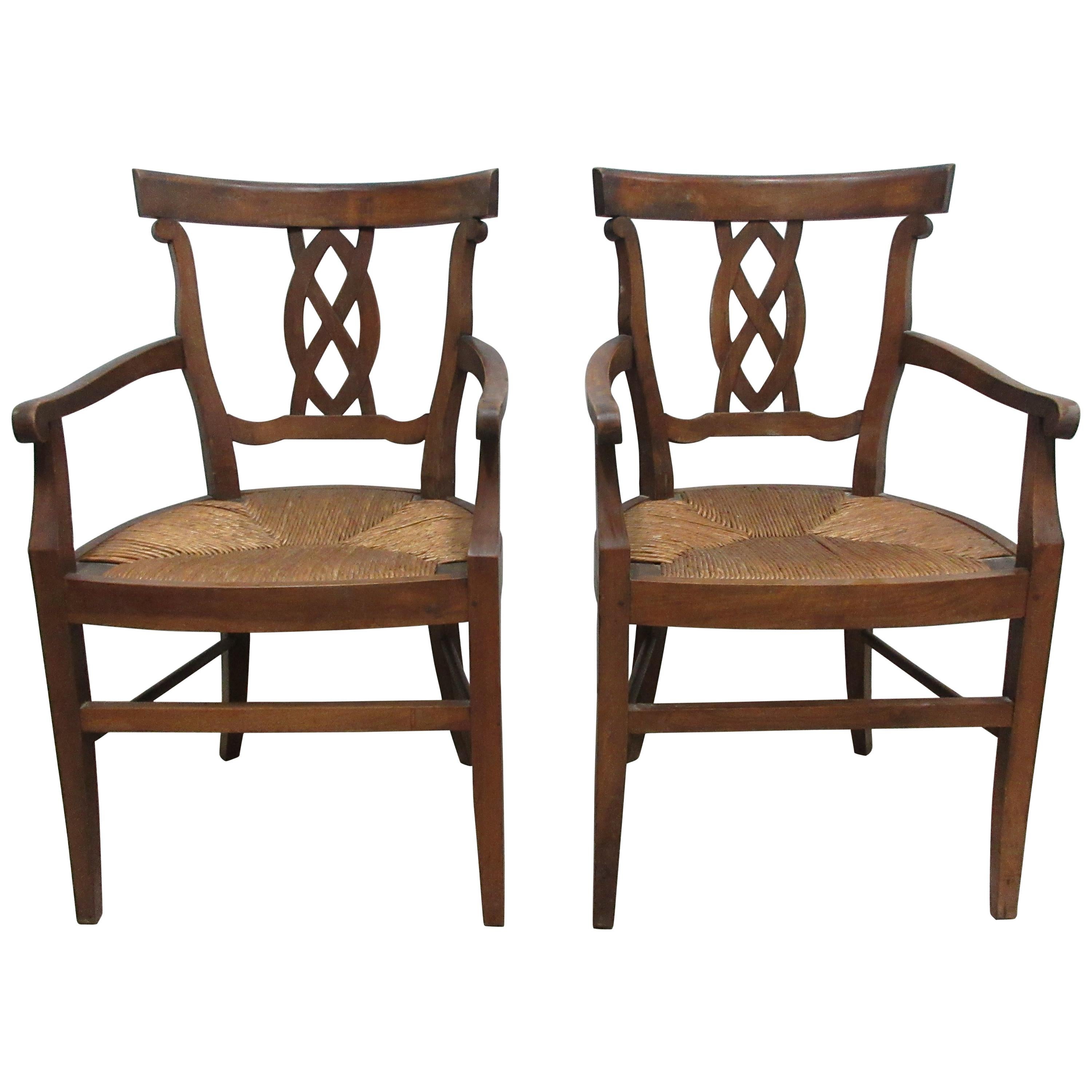 Two Rush Woven Seat Armchairs