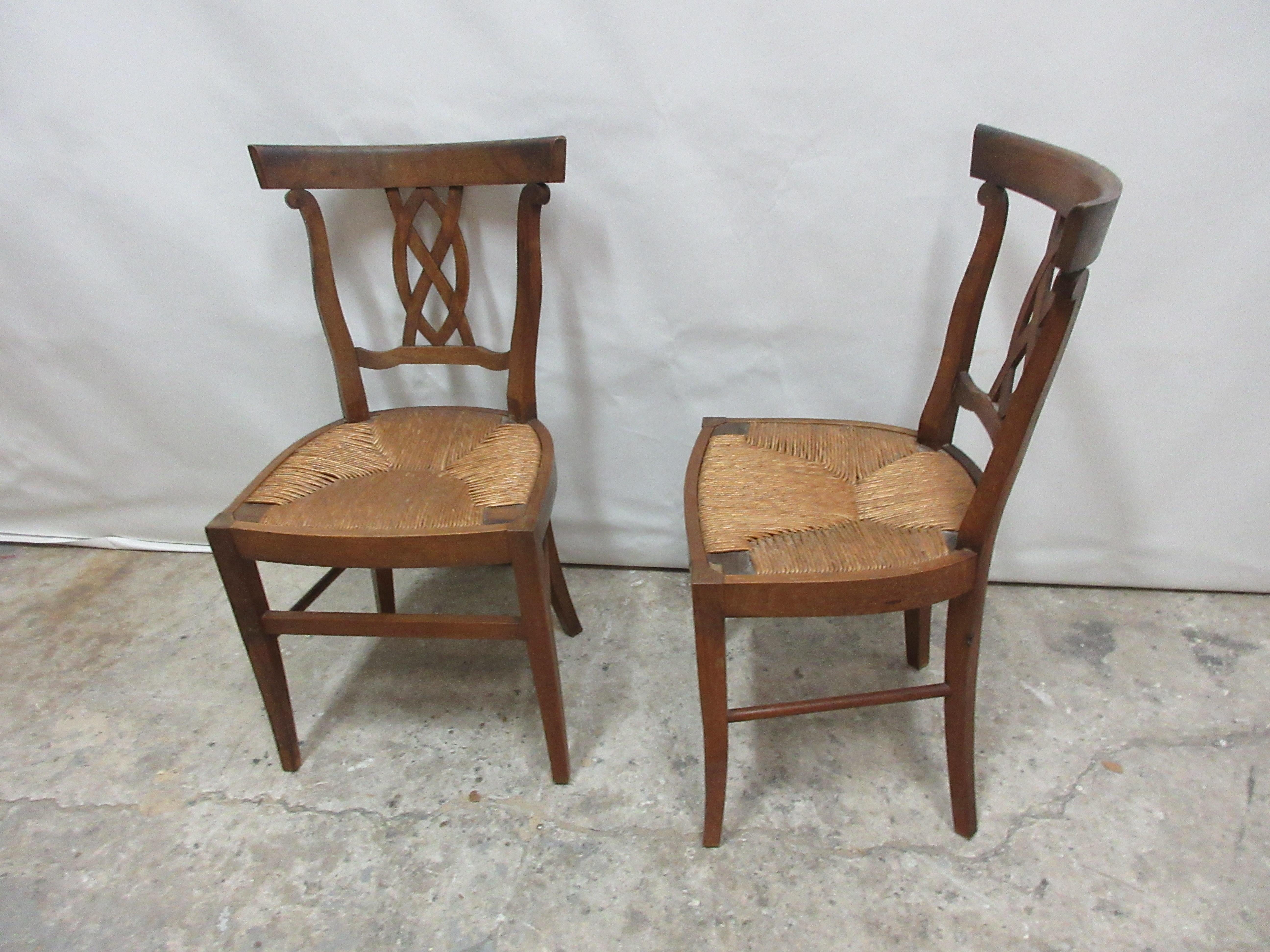 Country Two Rush Woven Seat Side Chairs For Sale