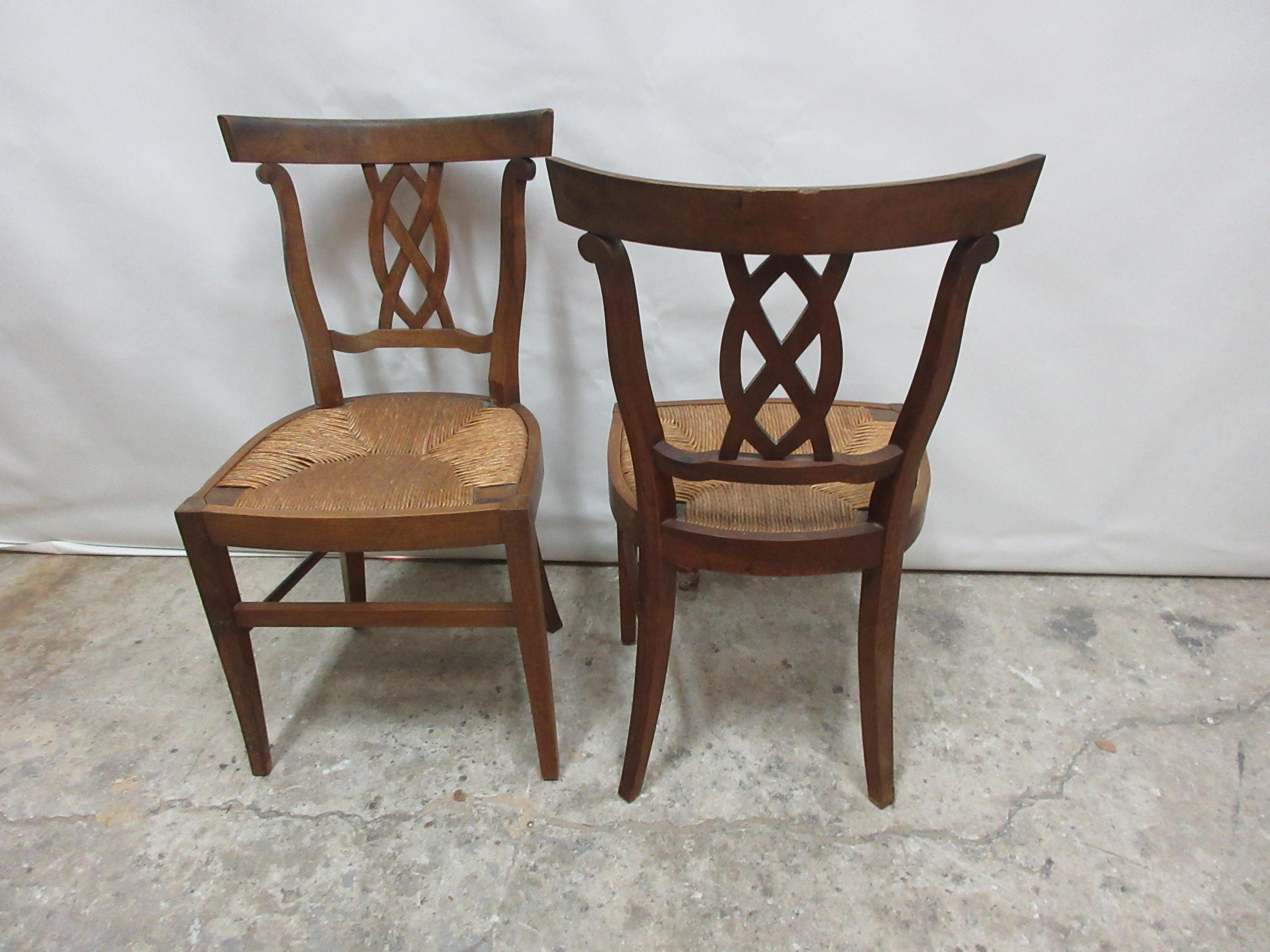 Swedish Two Rush Woven Seat Side Chairs For Sale