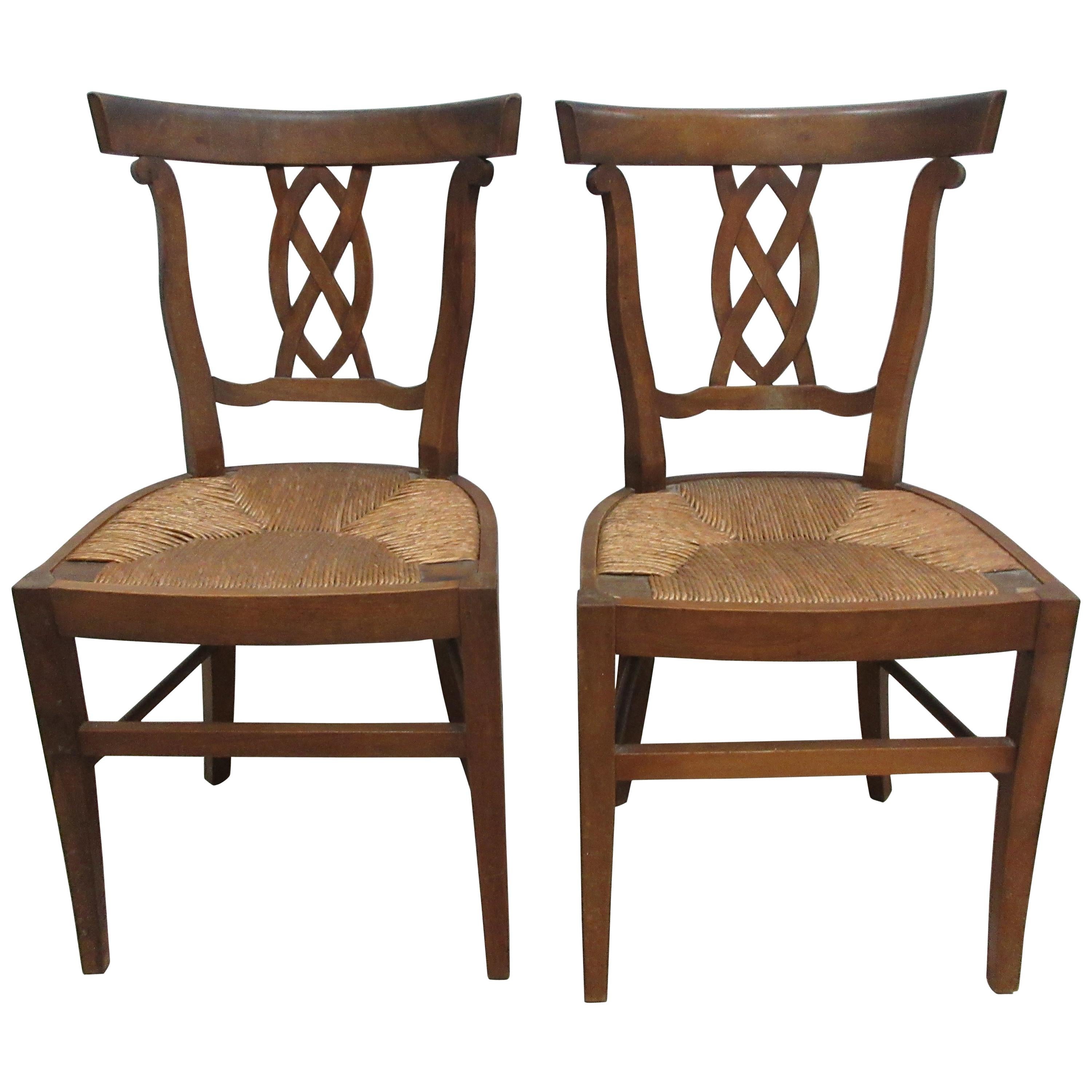 Two Rush Woven Seat Side Chairs