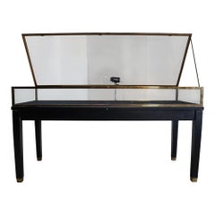 Two Russel Built NY Ebonized & Brass Locking Lift Top Retail Display Cases c1930