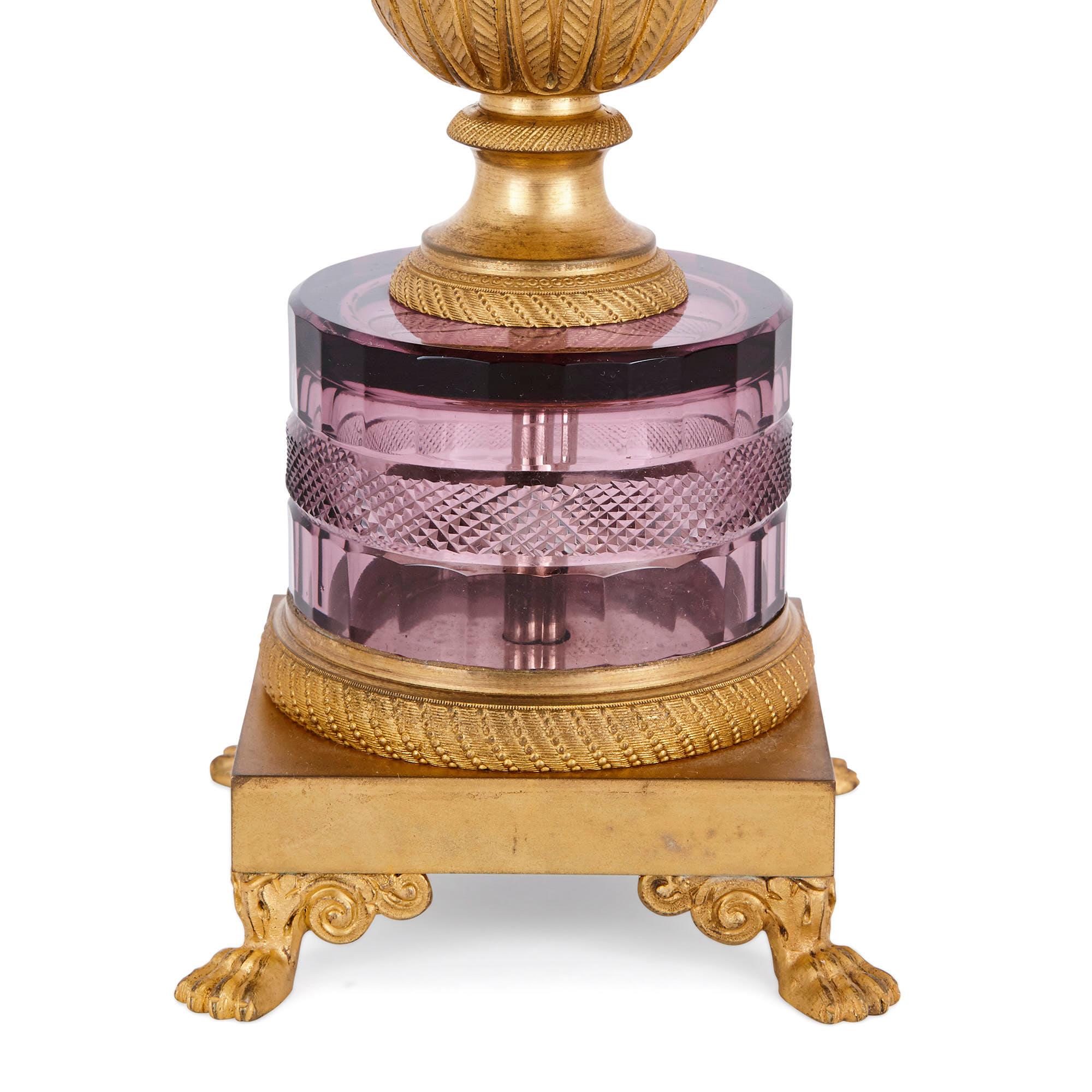 Two Austrian Purple Cut Glass and Gilt Bronze Lamps In Good Condition For Sale In London, GB