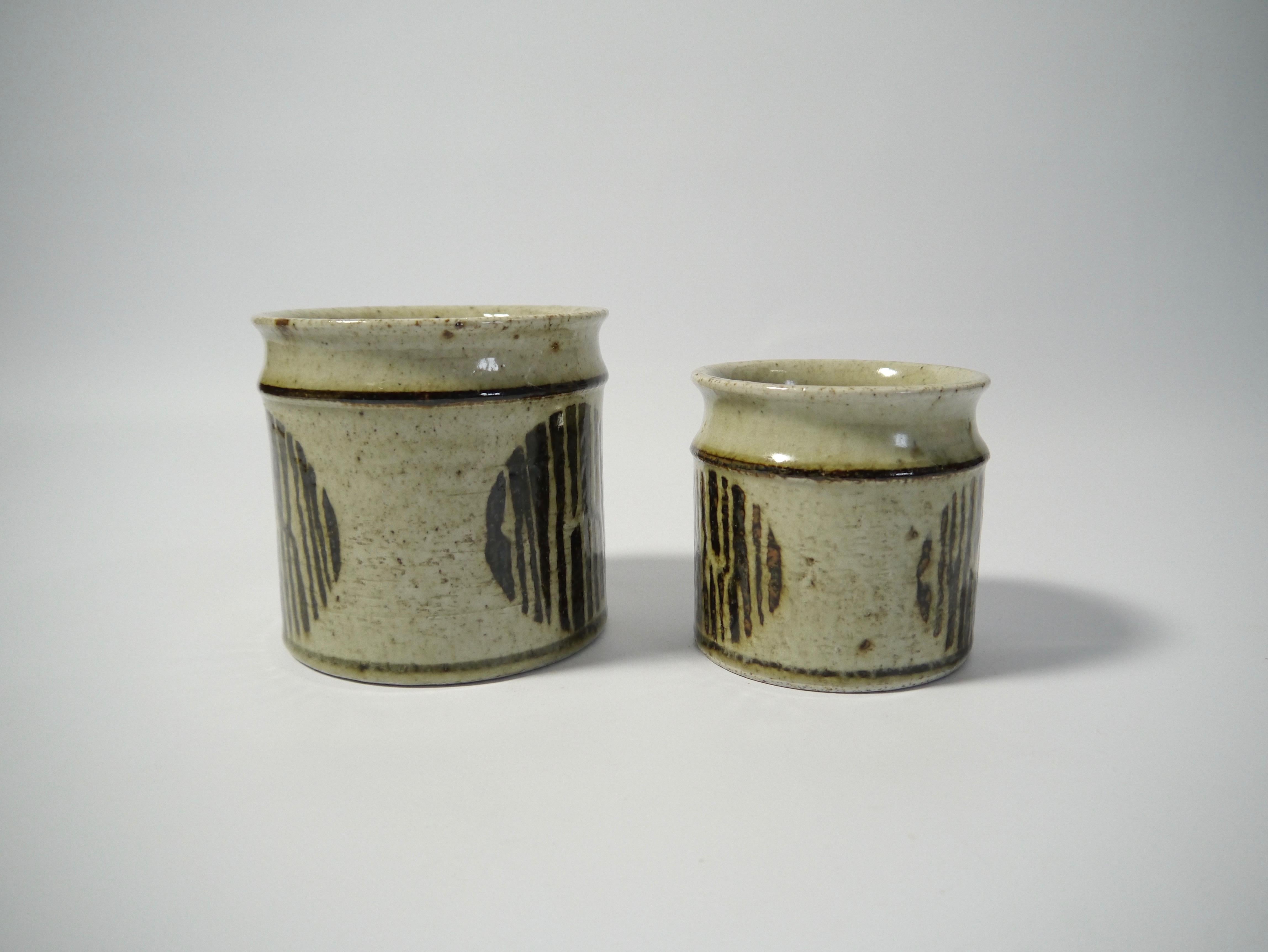 Mid-Century Modern Two Rustic Ceramic Planters / Jars by Drejargruppen Rörstrand, Sweden, 1970s For Sale