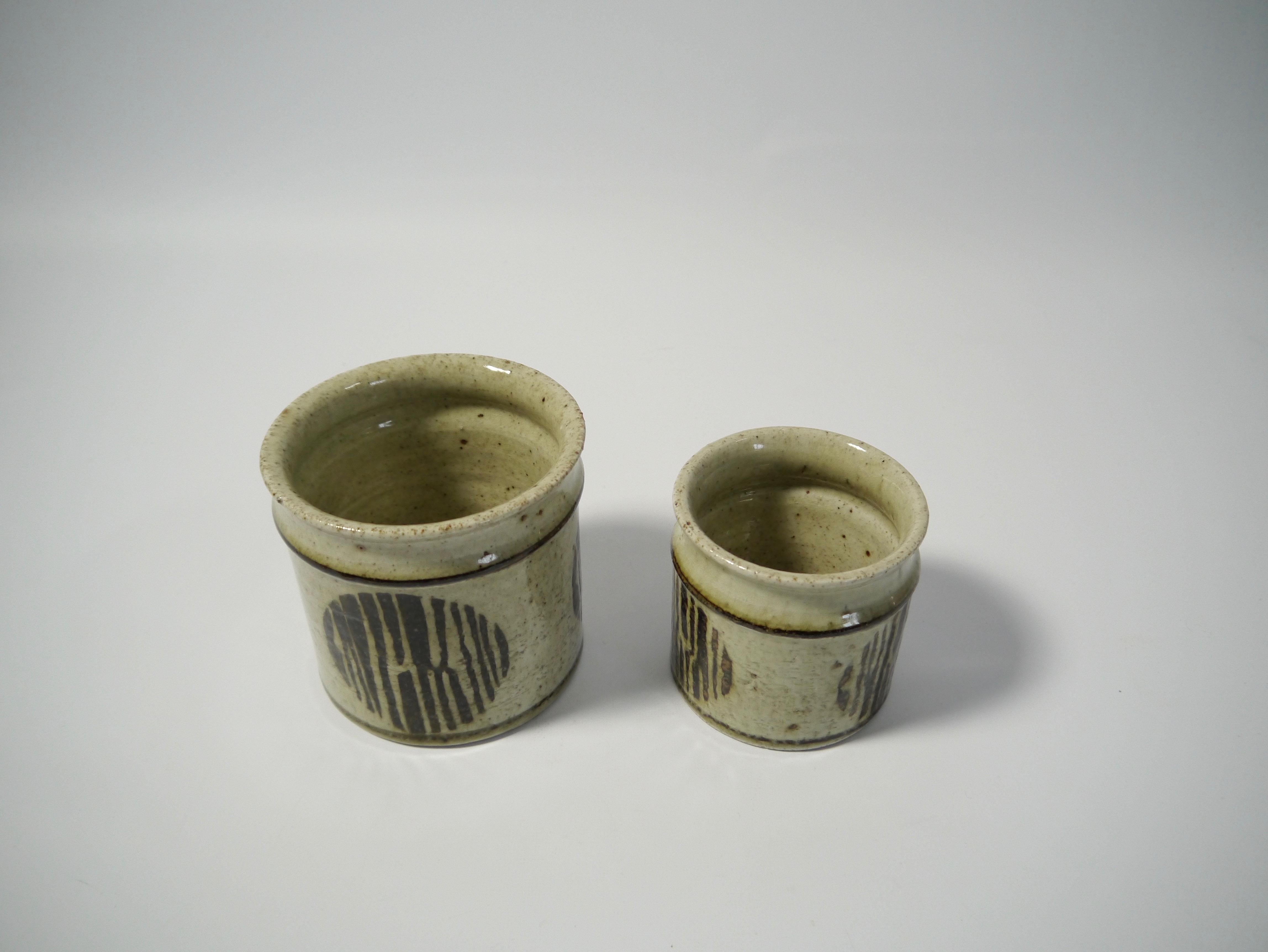 Swedish Two Rustic Ceramic Planters / Jars by Drejargruppen Rörstrand, Sweden, 1970s For Sale