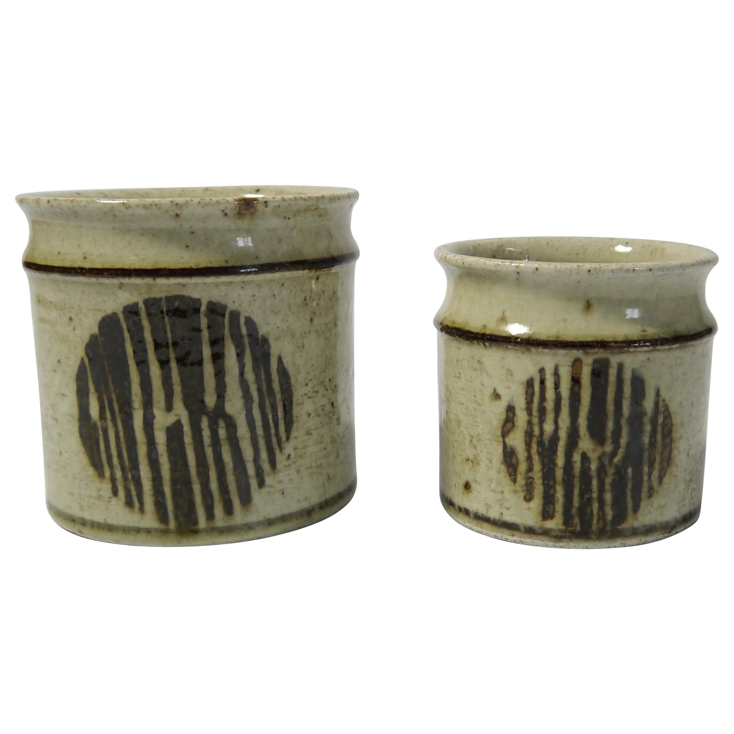 Two Rustic Ceramic Planters / Jars by Drejargruppen Rörstrand, Sweden, 1970s For Sale