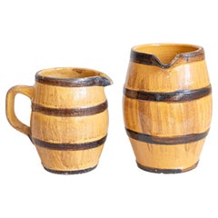 Two Rustic French 19th Century Pottery Pitchers with Yellow and Brown Glaze