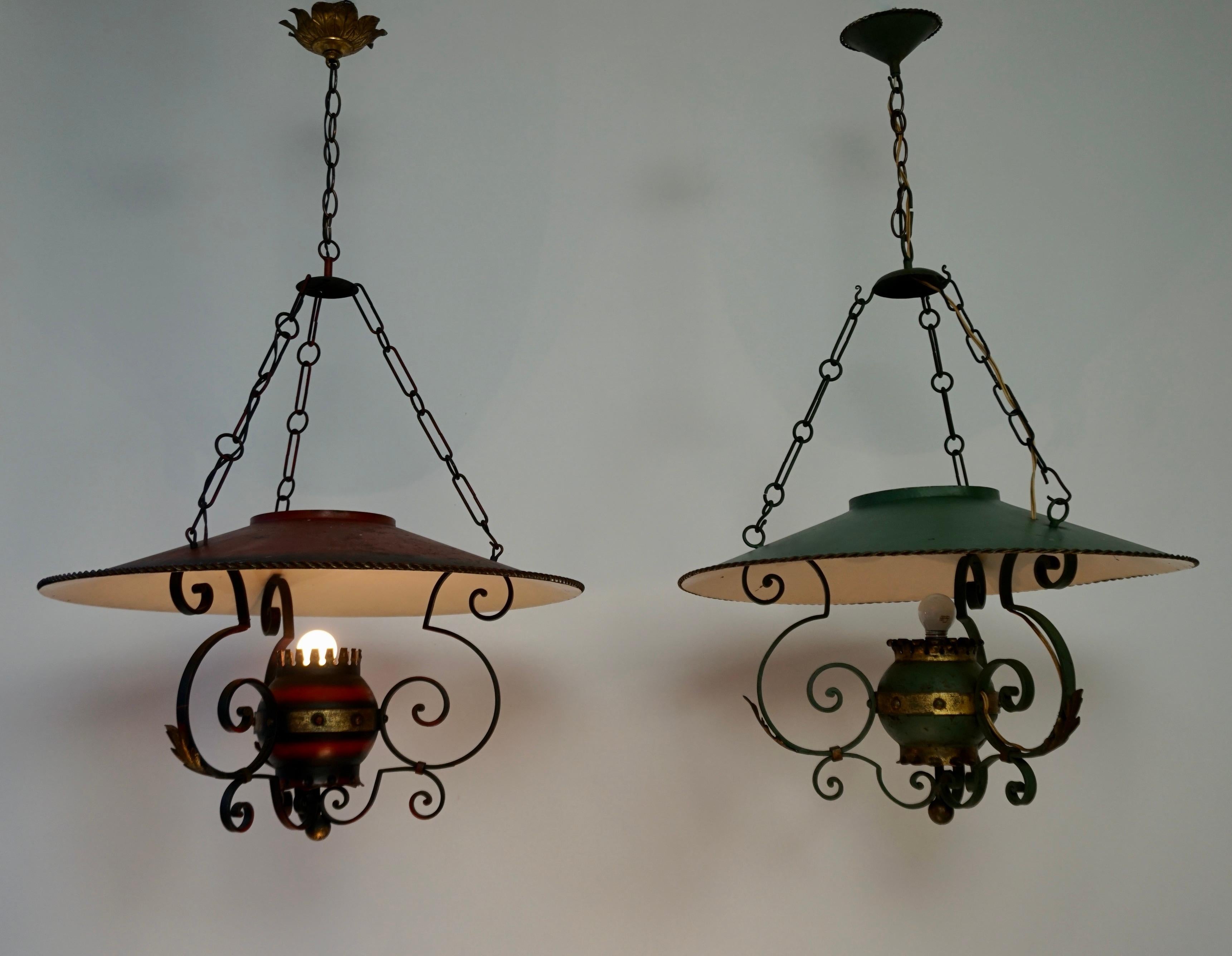 Painted Two Rustic French Style Wrought Iron Chandelier For Sale