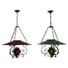 Two Rustic French Style Wrought Iron Chandelier
