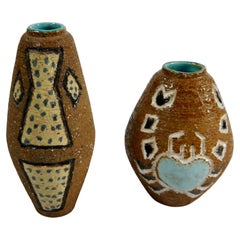Two Rustic Indigenous Style Ceramic Vases, Norway 1960s