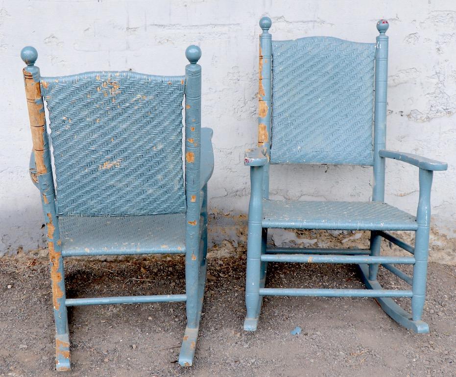 Cane Two Rustic Porch Rockers in Peely Paint Finish