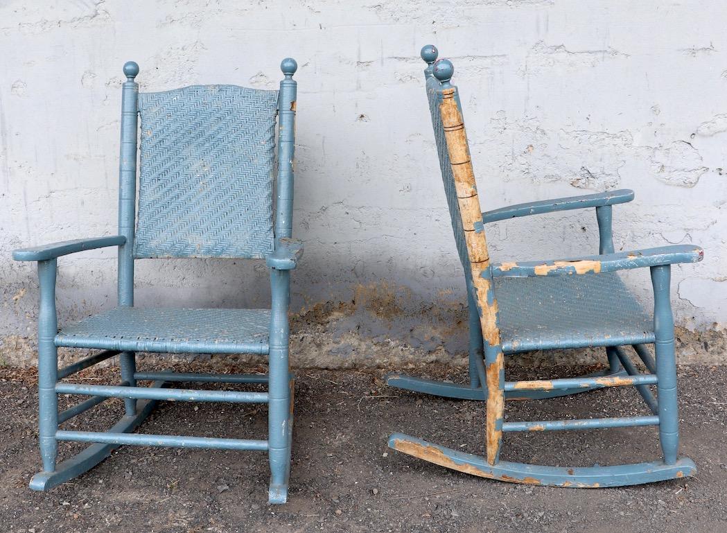 Two Rustic Porch Rockers in Peely Paint Finish In Good Condition In New York, NY