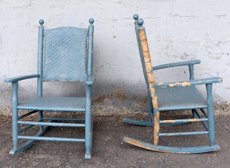 Two Rustic Porch Rockers in Peely Paint Finish at 1stDibs