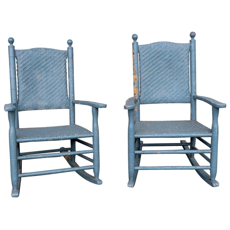 Two Rustic Porch Rockers in Peely Paint Finish