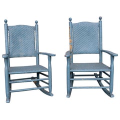 Antique Two Rustic Porch Rockers in Peely Paint Finish