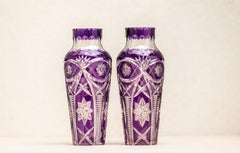 Two Saint Louis, Amethyst Overlay Cut Crystal Vase
