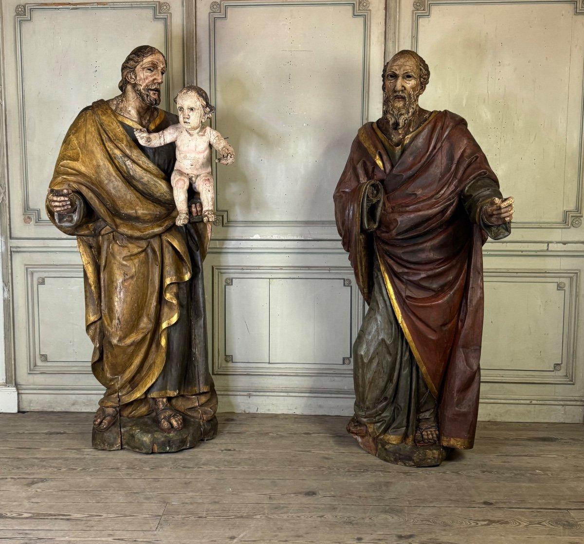 Two Saints In Polychrome Wood, Portugal, 17th Century, human-sized For Sale 5