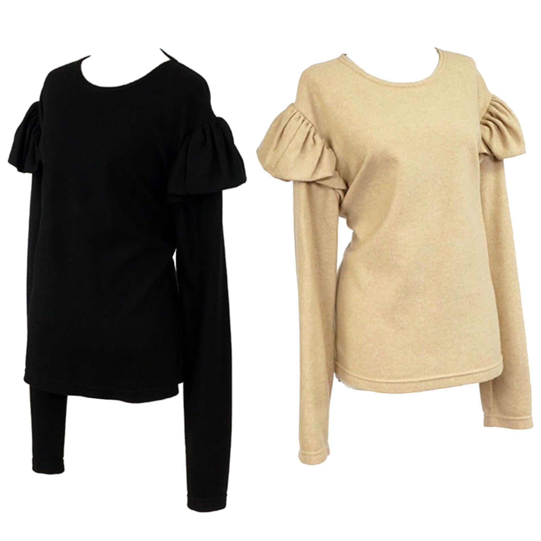 Two Sam Kori George Cashmere Sweaters.  Black And Cream With Sholder Detail.