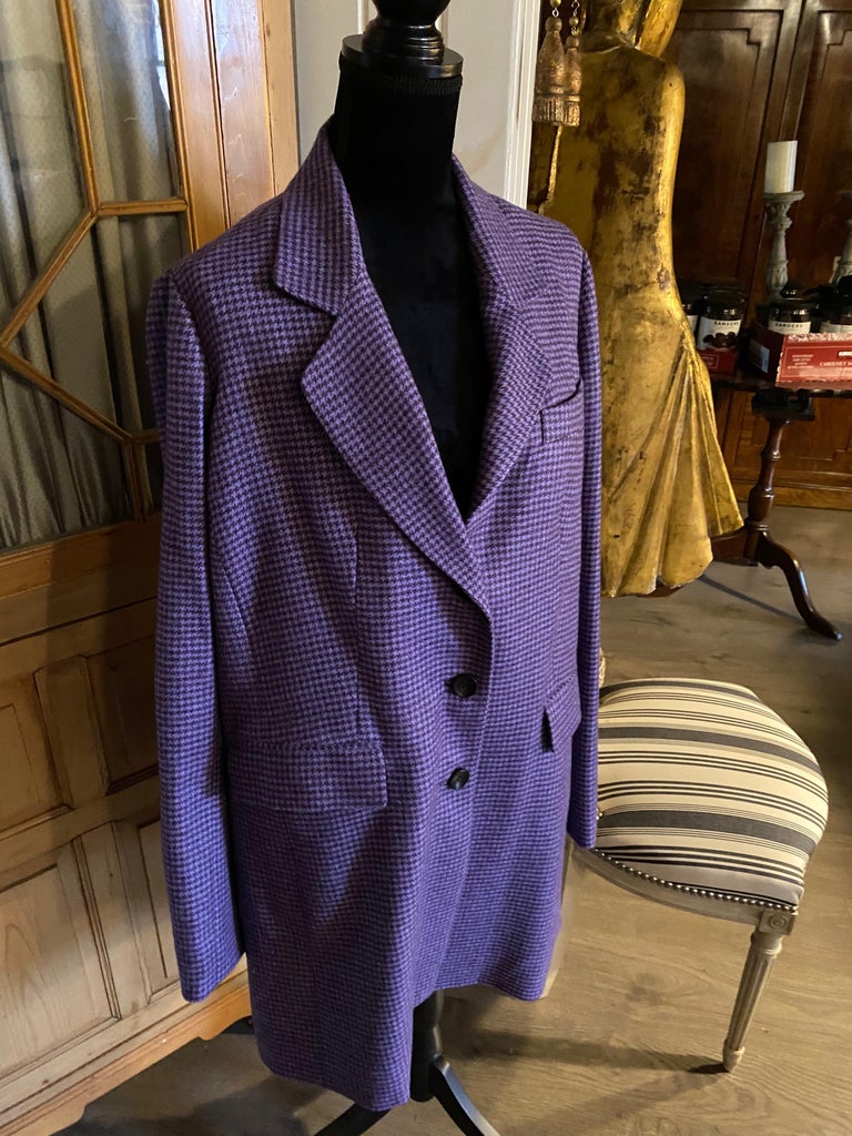TWO SAM KORI GEORGE CASHMERE COATS.
Comprising of a purple herringbone and a green plaid
Priced per coat.  Only worn once.
Approximately size 10-12

